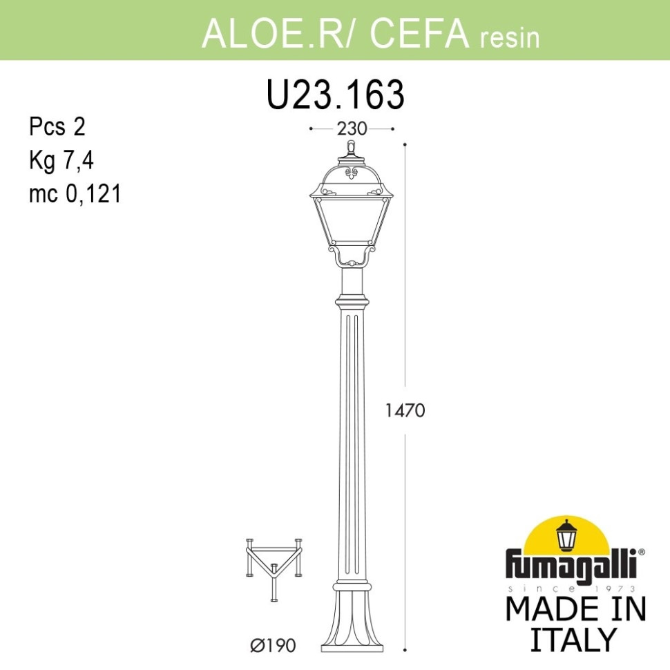 U23.163.000.AYF1R Фонарный столб Fumagalli ALOE.R/Cefa, цвет черный - фото 2
