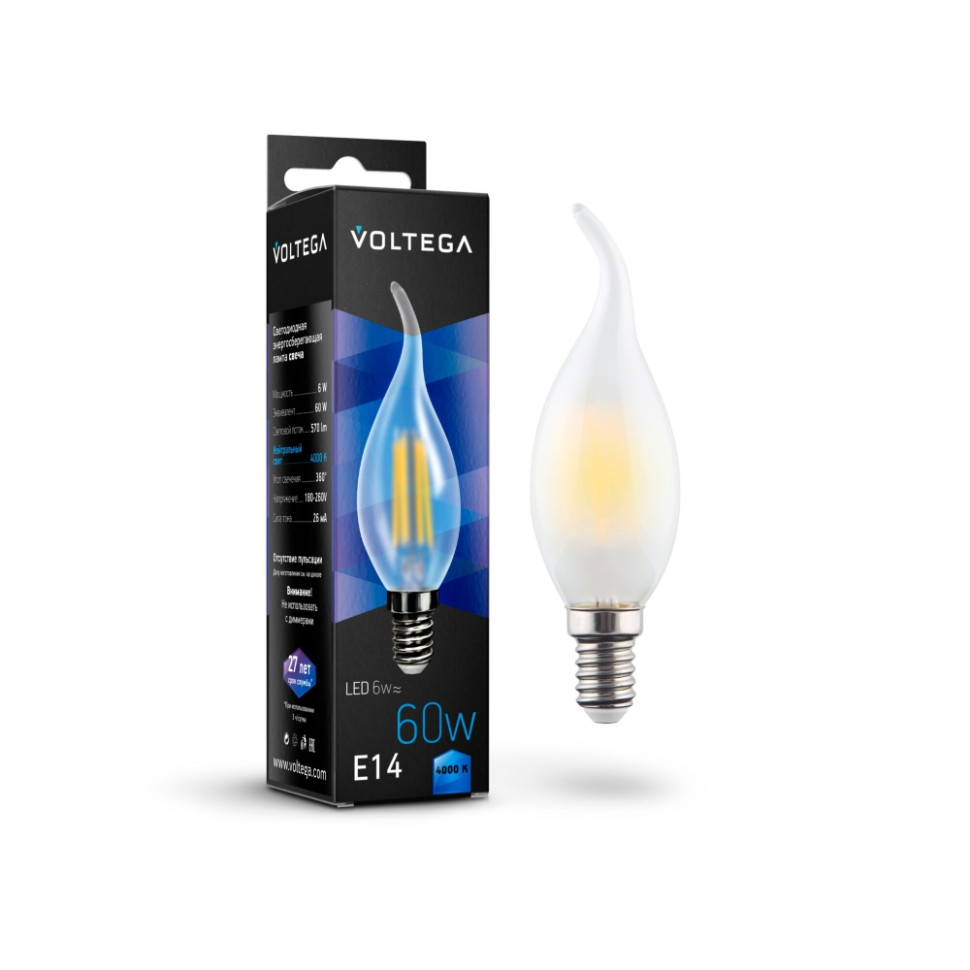 Филаментная светодиодная лампа E14 6W 4000К (белый) Crystal Voltega 7026 - фото 1