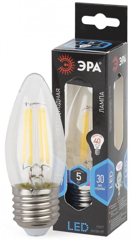 Филаментная светодиодная лампа E27 5W 4000К (белый) Эра F-LED B35-5W-840-E27 (Б0027934) - фото 1