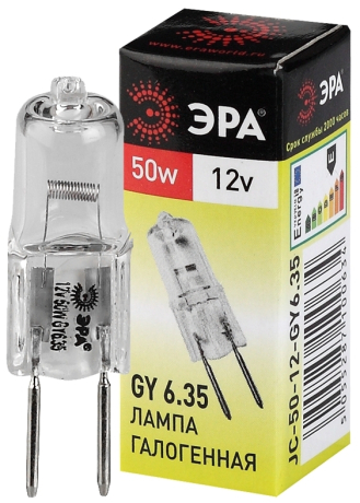 Лампа галогенная ЭРА GY6.35 50W 2700K прозрачная GY6.35-JC-50W-12V C0027372 