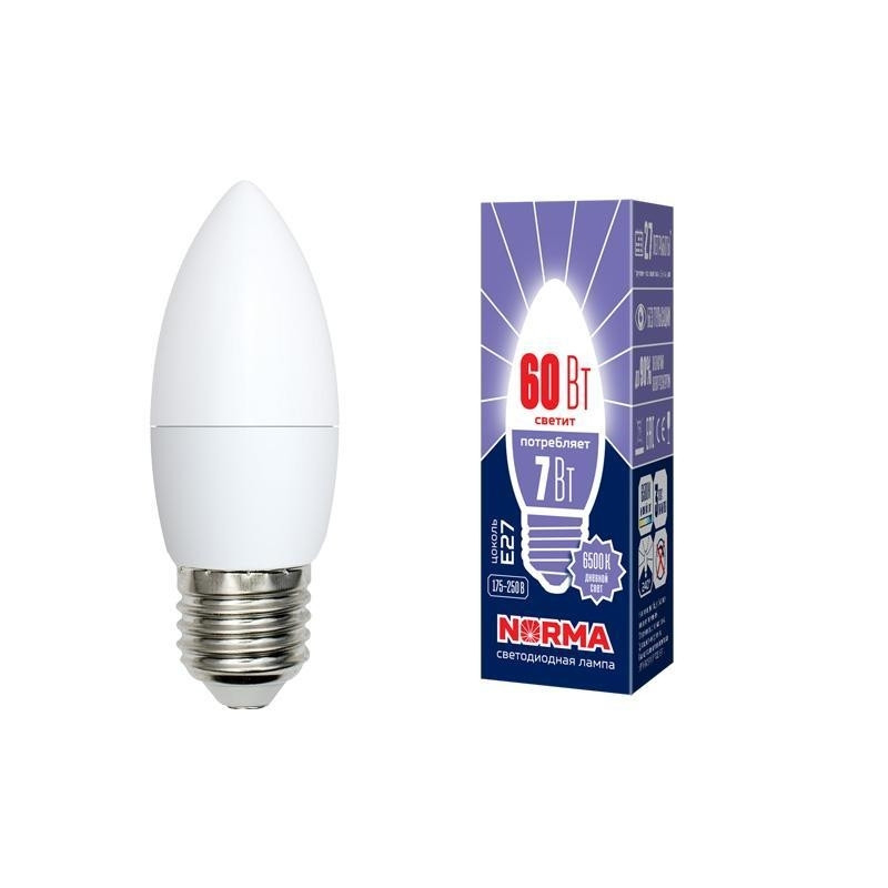 Светодиодная лампа E27 7W 6500K (холодный) Norma Volpe LED-C37-7W/DW/E27/FR/NR (UL-00003797) LED-C37-7W/DW/E27/FR/NR картон - фото 2