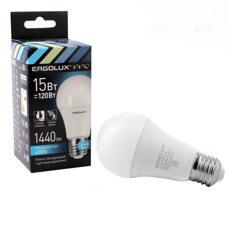 Ergolux LED-A60P-15W-E27-4K PRO (Эл.лампа светодиодная ЛОН 15Вт Е27 4500К 220-240В с датчиками) (14763)