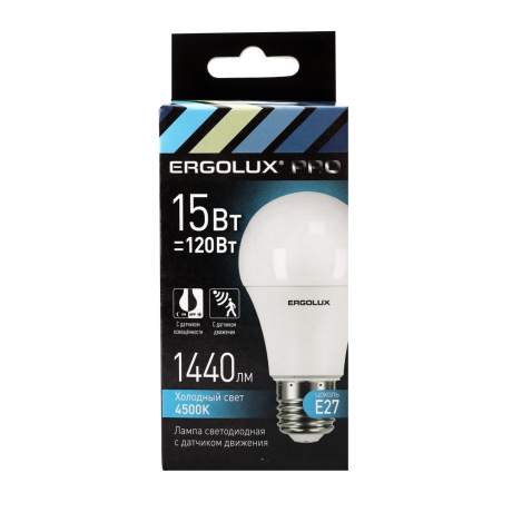Ergolux LED-A60P-15W-E27-4K PRO (Эл.лампа светодиодная ЛОН 15Вт Е27 4500К 220-240В с датчиками) (14763)