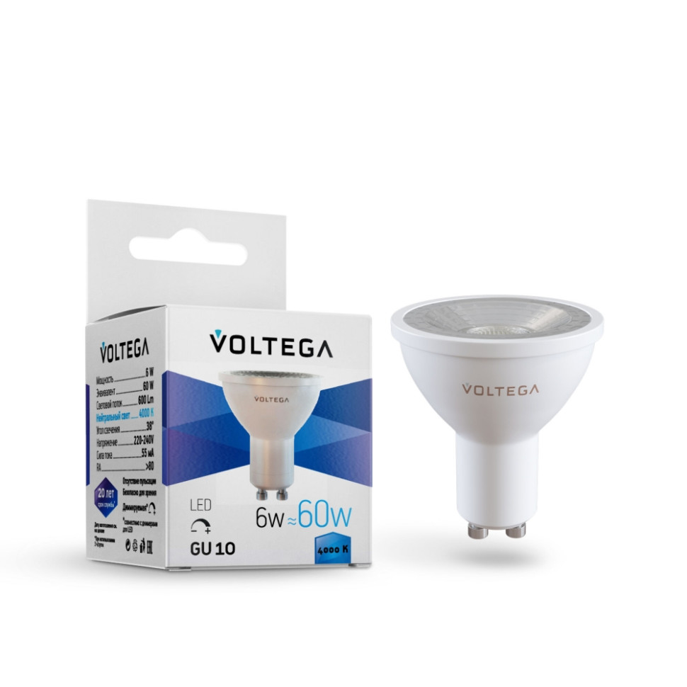 Светодиодная лампа GU10 6W 4000К (белый) Simple Voltega 7109 декор piezarosa цезарь белый 33х33 см 352501
