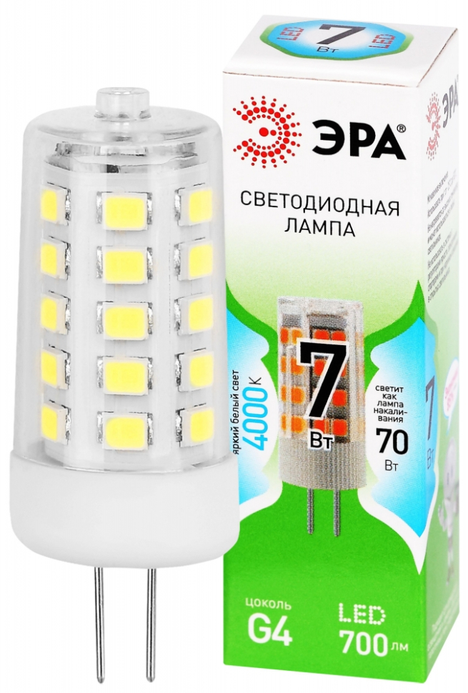 Лампочка светодиодная ЭРА GREEN LINE LED G4-JC-7W-840-12V GL G4 7Вт капсула яркий белый свет Б0067148 96₽