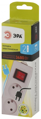 Колодка ЭРА  2 розетки без зазeмления с выключателем белая 168058