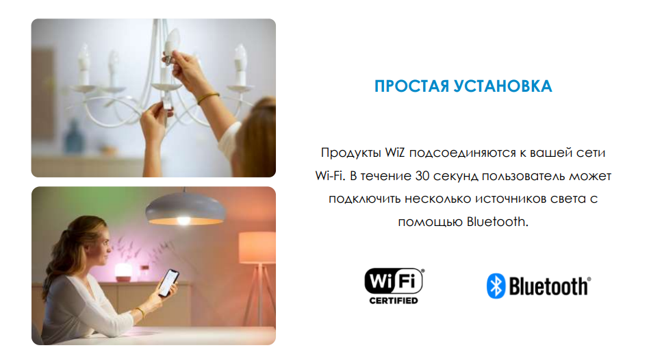 Светодиодная диммируемая лампа с управлением по Wi-Fi и Bluetooth E27 8W 2700-6500К A60 Wiz Philips (929002383602) - фото 2