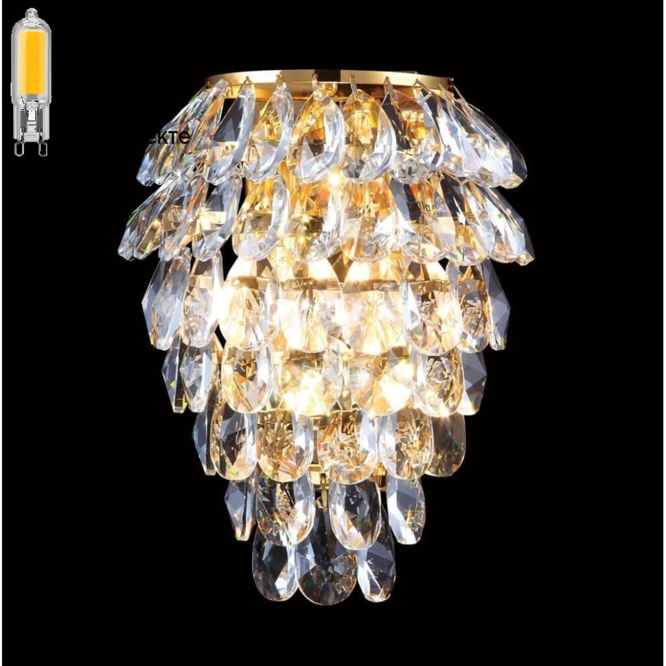 Бра с лампочками CRYSTAL LUX CHARME AP3 GOLD/TRANSPARENT+Lamps, цвет золотой