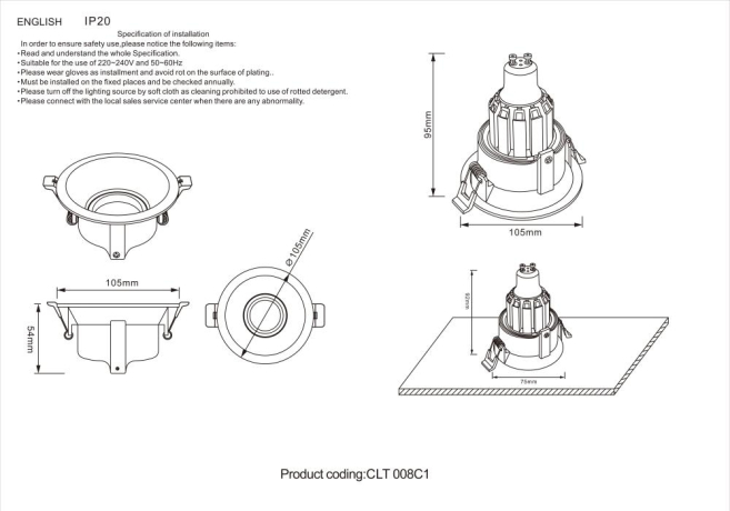 Встраиваемый светильник Crystal Lux CLT 008C1 WH 