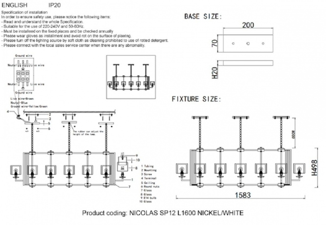Люстра подвесная CRYSTAL LUX Nicolas с Марусей Nicolas SP12 L1600 Nickel/White-M 