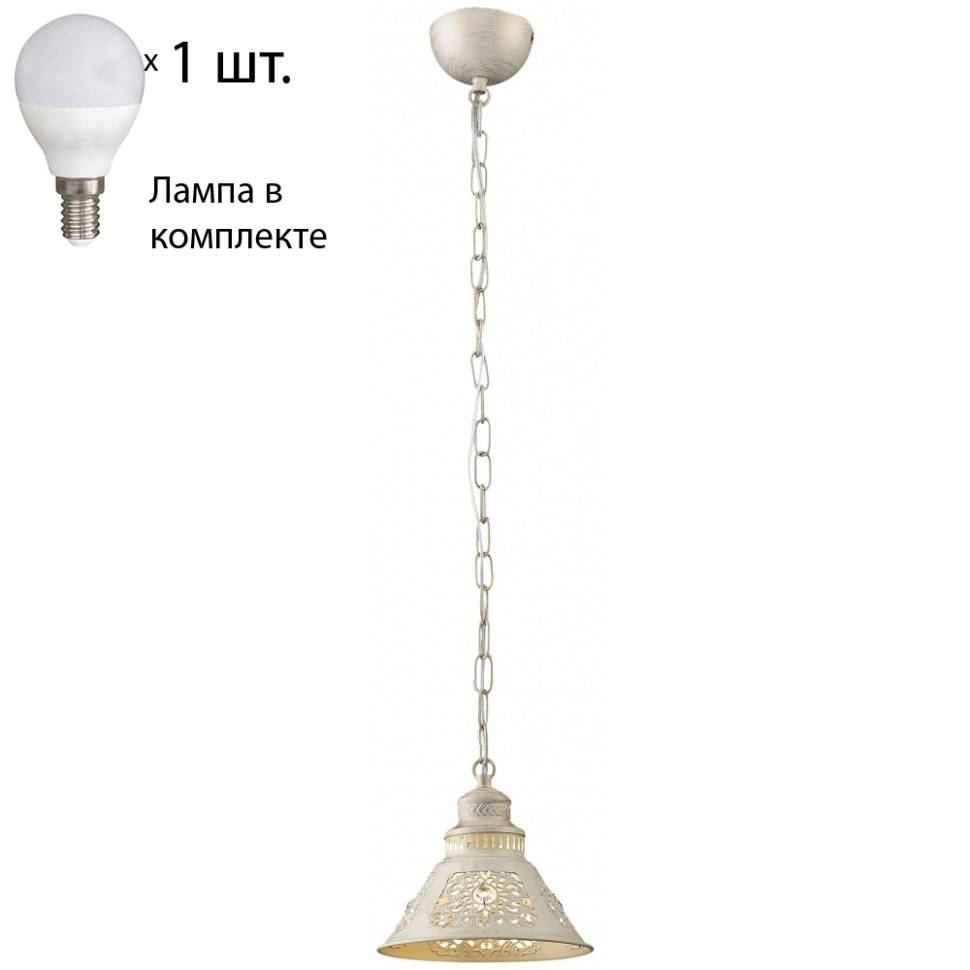 Подвесной светильник с лампочкой Velante 308-003-01+Lamps E14 P45, цвет слоновая кость с патиной