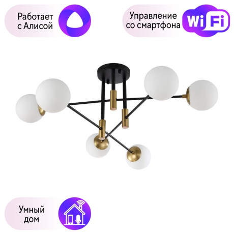 Потолочная люстра Crystal Lux с поддержкой Алиса FIDEL PL6 BLACK-А 