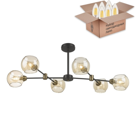 Люстра на штанге с лампочками Velante 249-023-06+Lamps E14 Свеча 