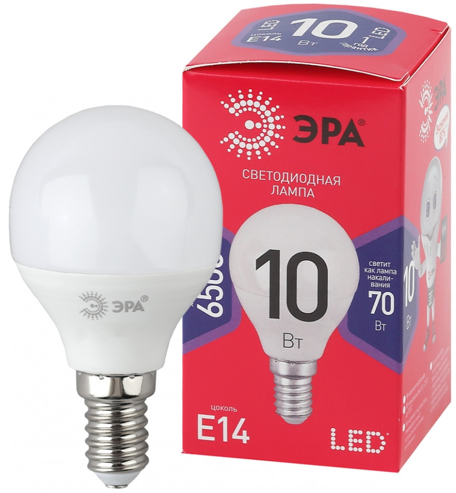Лампа светодиодная ЭРА E14 10W 6500K матовая P45-10W-865-E14 R Б0045354 - фото 1