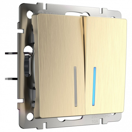Выключатель двухклавишный с подсветкой без рамки Werkel шампань рифленый W1120110
