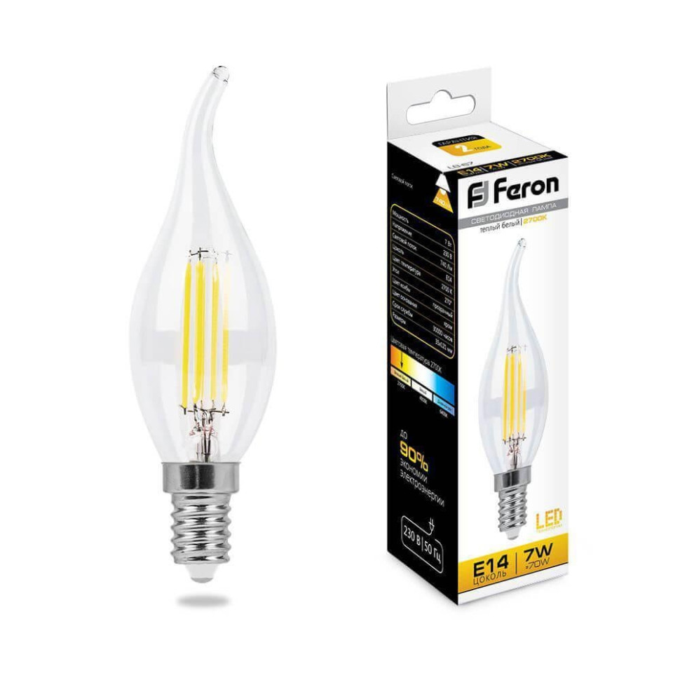 Лампа светодиодная Feron LB-67 Свеча на ветру  E14 7W 2700K 25727 светодиодная лампа rev filament свеча на ветру fc37 e27 7w 2700k deco premium 32429 4