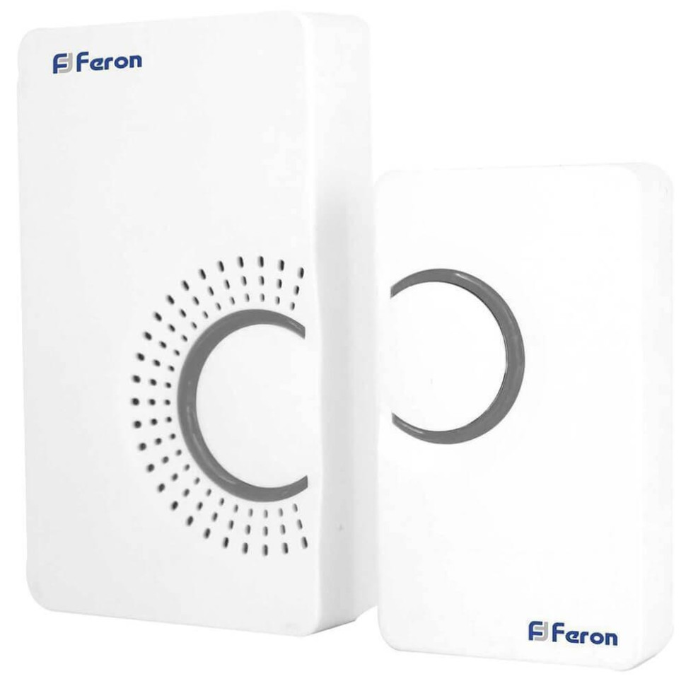 Звонок дверной беспроводной Feron E-373 Электрический 36 мелодий белый серый с питанием от батареек 23686 бытовой электрический дверной звонок elektrostandard