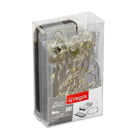 Нарушена упаковка!  <295885> Электрогирлянда ''Нить'' 20LED (холодный) с пультом IP20 Vegas 55105 