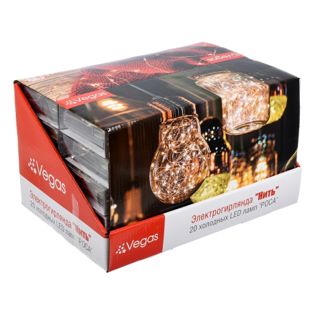 Нарушена упаковка!  <295885> Электрогирлянда ''Нить'' 20LED (холодный) с пультом IP20 Vegas 55105 