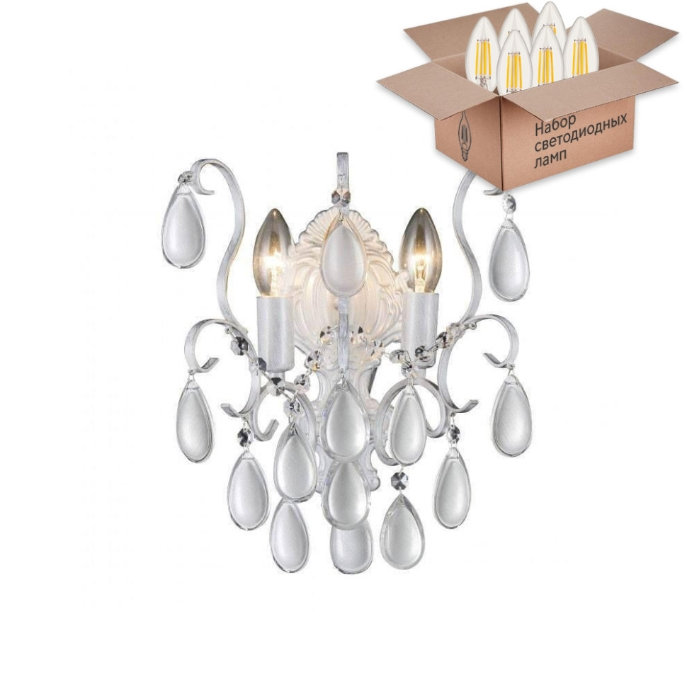 Бра Crystal Lux с лампочками Sevilia AP2 Silver+Lamps E14 Свеча