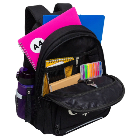 Нарушена упаковка!  <796749> Рюкзак GRIZZLY школьный, укрепленная спинка, 3 отделения, для девочек, "MIAW", фиолетовый, 39х30х20 см, RG-562-1/3 (274186)