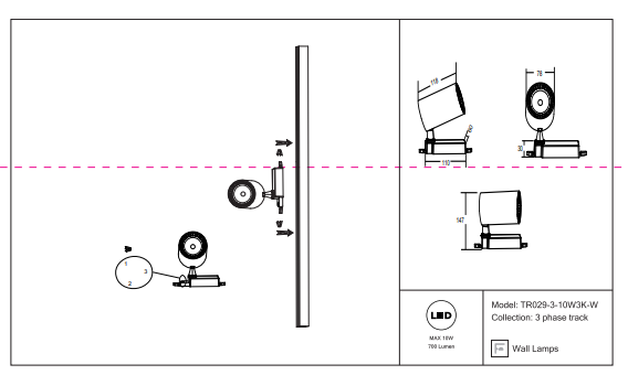 Трехфазный LED светильник 10W 3000К для трека Maytoni Vuoro TR029-3-10W3K-W 