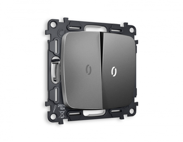 Выключатель проходной двухклавишный с подсветкой без рамки Ambrella Volt OMEGA MO654035 