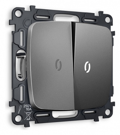 Выключатель проходной двухклавишный с подсветкой без рамки Ambrella Volt OMEGA MO654035 