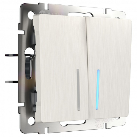 Выключатель двухклавишный с подсветкой без рамки Werkel перламутровый рифленый W1120113