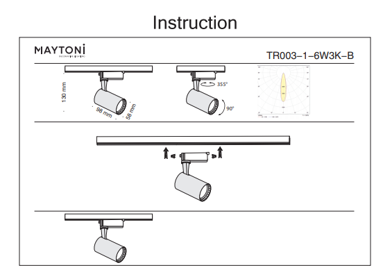Однофазный LED светильник 6W 3000К для трека Maytoni Track TR003-1-6W3K-B