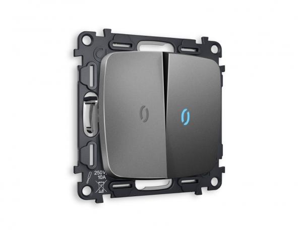 Выключатель проходной двухклавишный с подсветкой без рамки Ambrella Volt OMEGA MO654040 