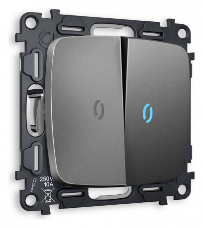 Выключатель проходной двухклавишный с подсветкой без рамки Ambrella Volt OMEGA MO654040 