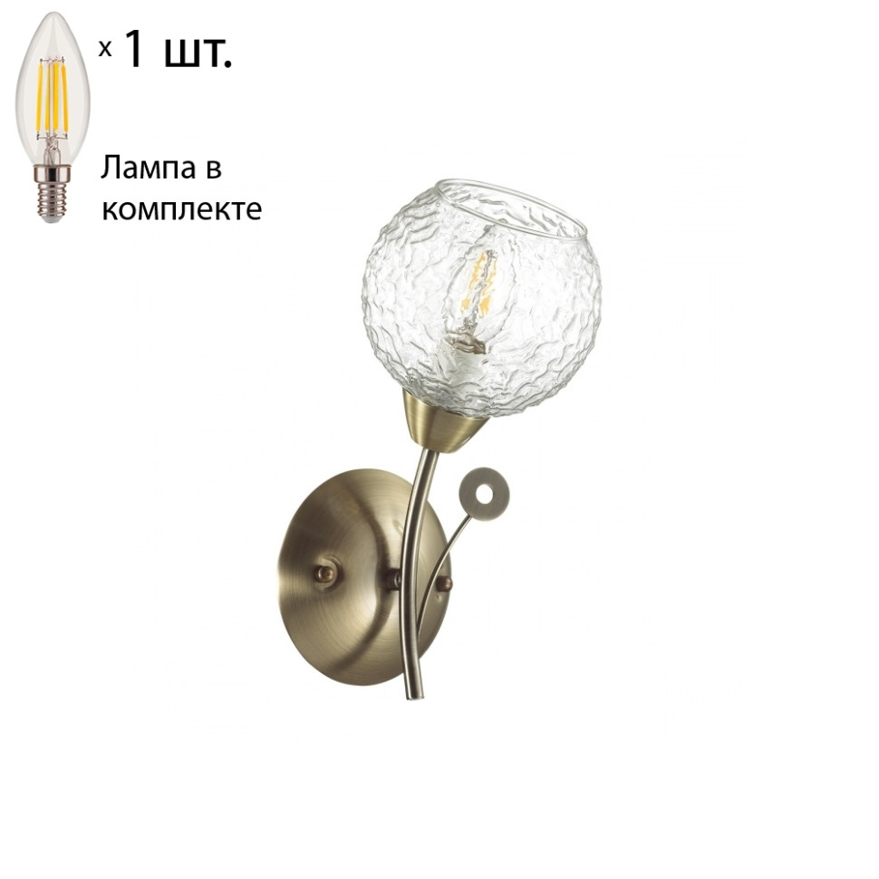 Бра с лампочкой Lumion Tula 5266/1W+Lamps E14 Свеча, цвет античная латунь 5266/1W+Lamps E14 Свеча - фото 1