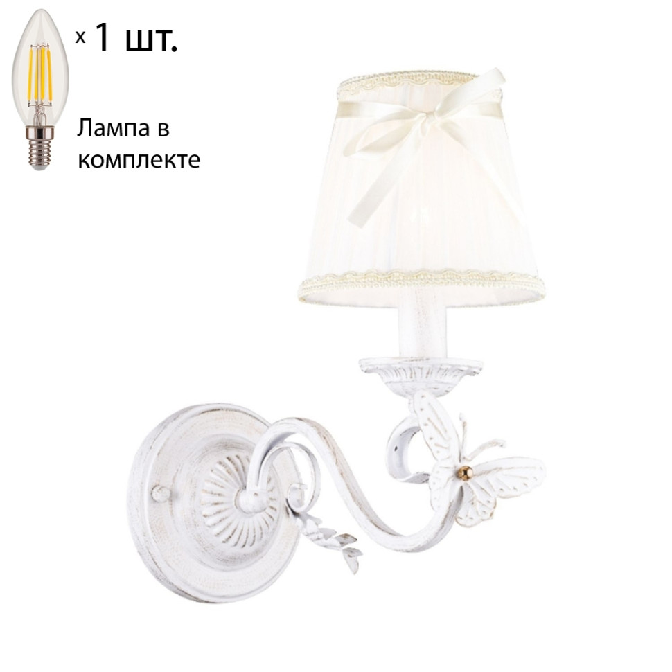 Бра с лампочкой Favourite Mariposa 1839-1W+Lamps E14 Свеча свеча классическая 7х10 см белая