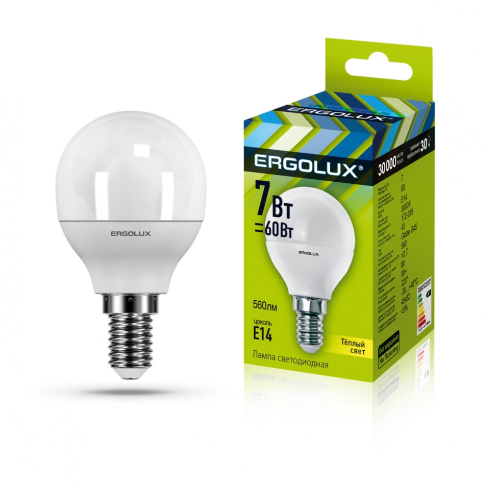 Светодиодная лампа E14 7W 3000K (теплый) Ergolux LED-G45-7W-E14-3K (12142) пластиковый чайник ergolux