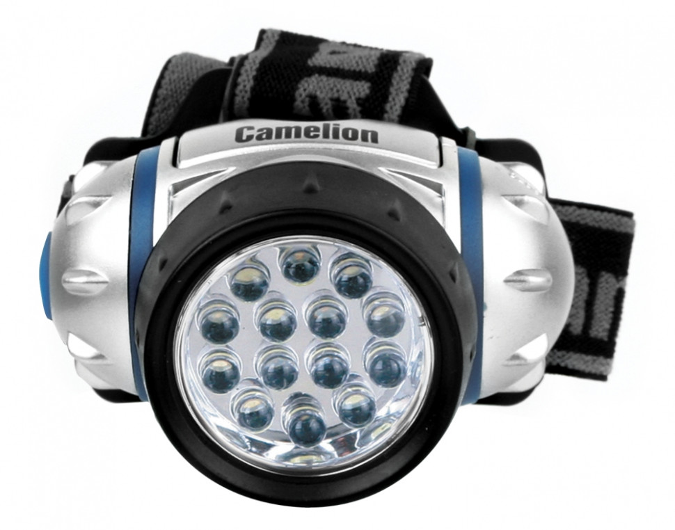 Налобный светодиодный фонарь на батарейках. Дистанция освещения - 25 м. Поворотный корпус. 4 режима работы. Camelion LED5312-14F4 (7536), цвет серебро