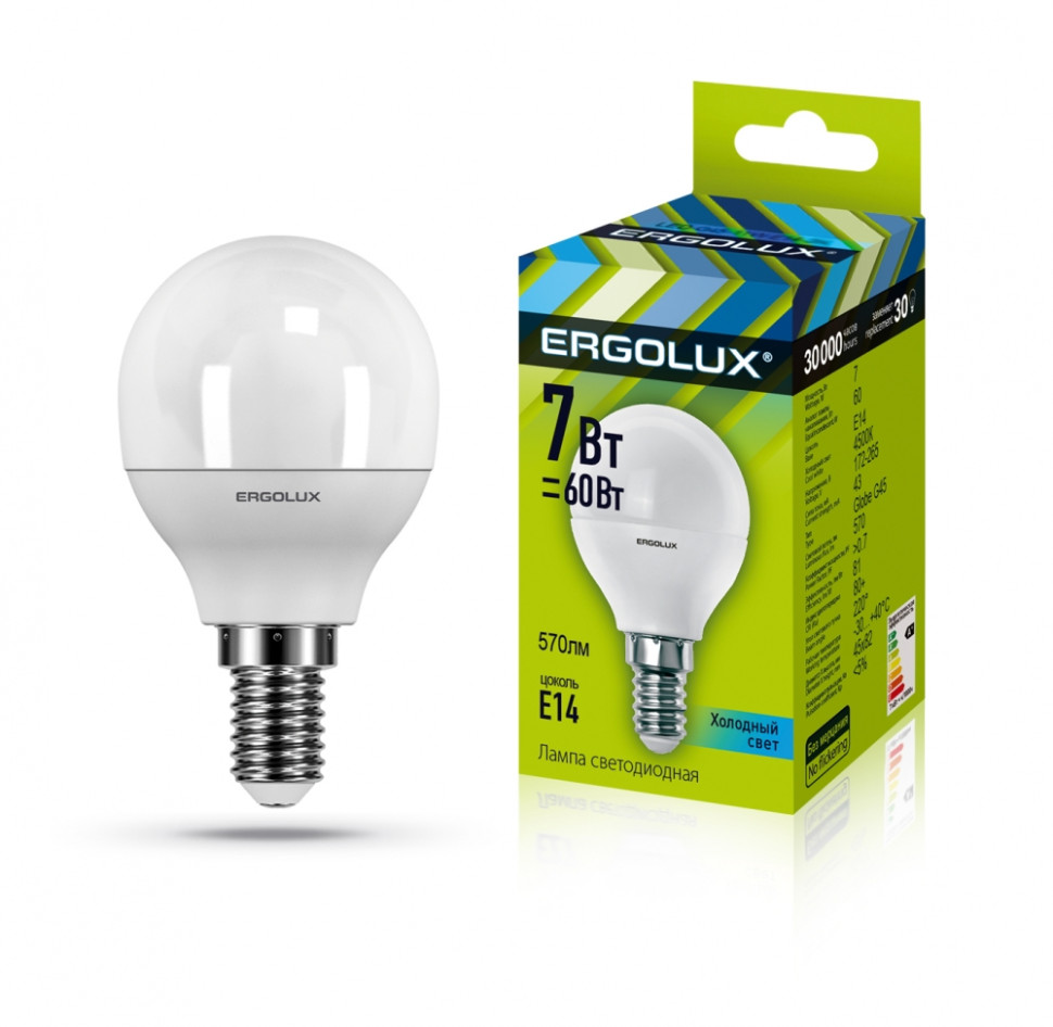 Светодиодная лампа E14 7W 4500K (белый) Ergolux LED-G45-7W-E14-4K (12144) пластиковый чайник ergolux