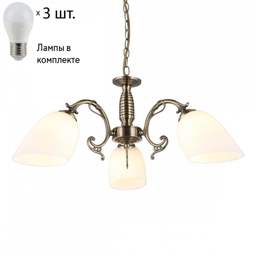Люстра подвесная с лампочками Omnilux OML-56407-03+Lamps, цвет бронза OML-56407-03+Lamps - фото 1