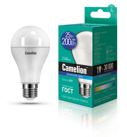 Светодиодная лампа E27 25W 6500К (холодный) A65 Camelion LED25-A65/865/E27 (13573) 