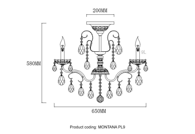 Люстра на штанге с лампочками CRYSTAL LUX Montana PL9+Lamps 