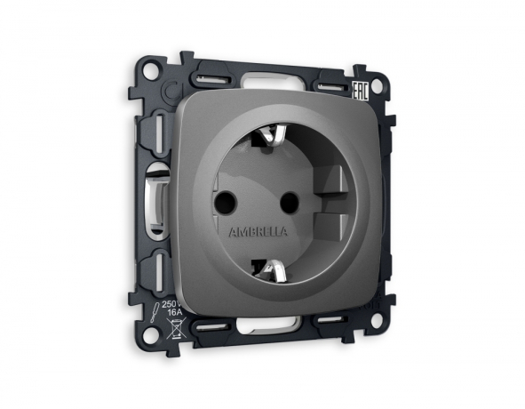Розетка с заземлением и со шторкой, без рамки Ambrella Volt OMEGA MO657010 