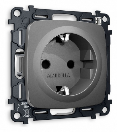 Розетка с заземлением и со шторкой, без рамки Ambrella Volt OMEGA MO657010 