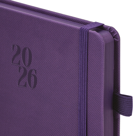 Нарушена упаковка!  <795500> Ежедневник датированный 2026, А5, 138х213 мм, BRAUBERG "Plain", под кожу, резинка, держатель для ручки, фиолетовый, 117509