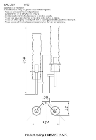 Бра Crystal Lux Primavera AP2 Gold 