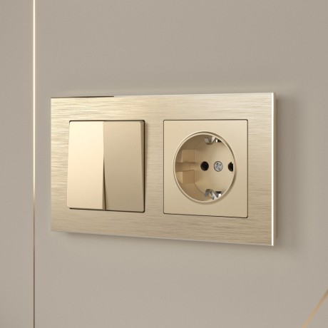 Розетка с заземлением и шторками (шампань) Werkel 140775
