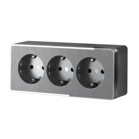 Розетка тройная с заземлением и шторками (графит рифленый)  Werkel 278914