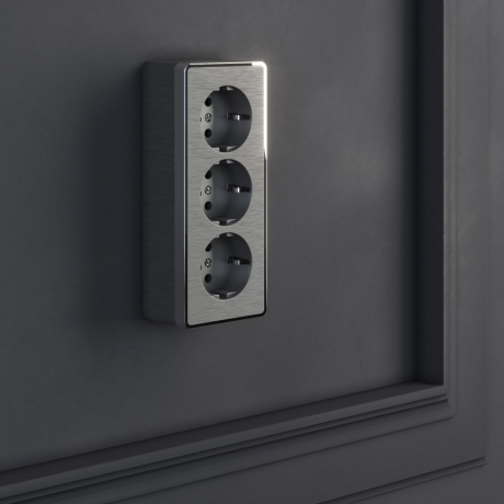 Розетка тройная с заземлением и шторками (графит рифленый)  Werkel 278914