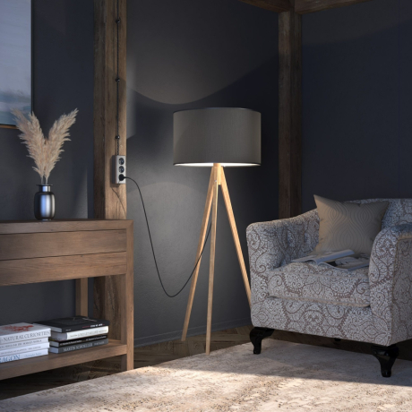 Розетка тройная с заземлением и шторками (графит рифленый)  Werkel 278914