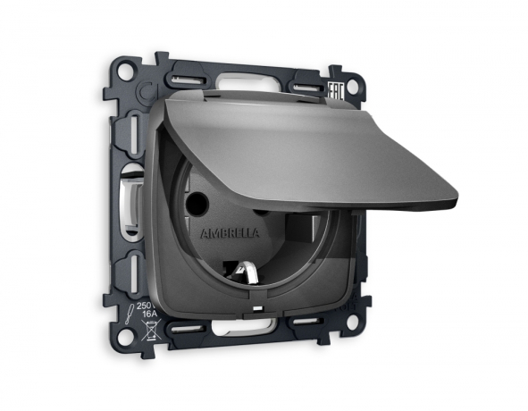 Розетка влагозащищенная с заземлением и со шторкой, без рамки с крышкой Ambrella Volt OMEGA MO658010 