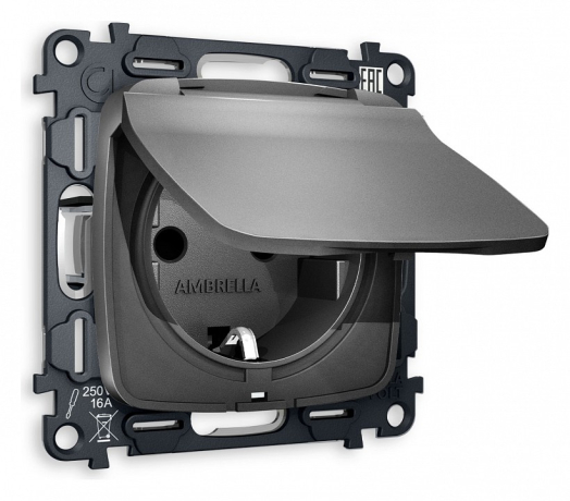 Розетка влагозащищенная с заземлением и со шторкой, без рамки с крышкой Ambrella Volt OMEGA MO658010 